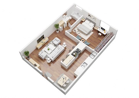 Floor plan for 1 bed, 1 bath, 705 sqft
